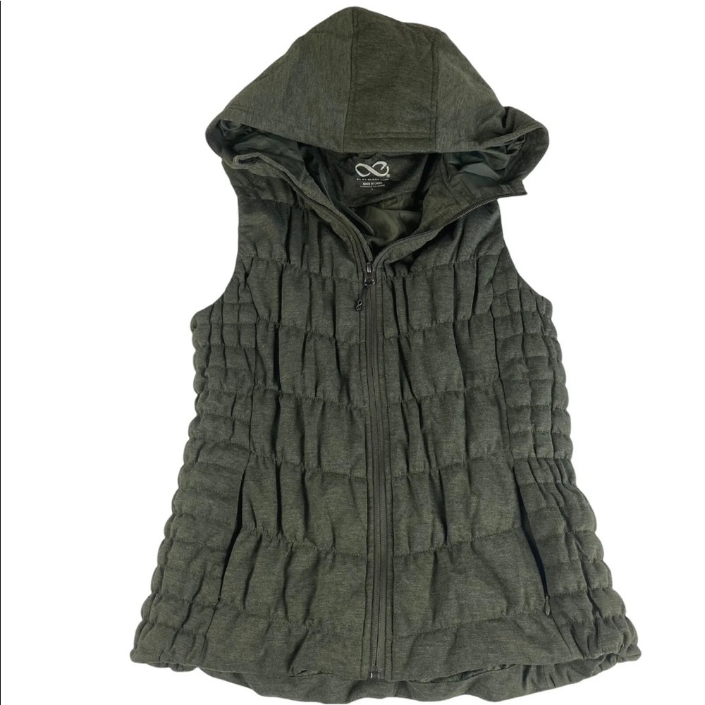 Be by Blanc Noir Quilted Vest Hooded Dark Green Women Stretch Sz S